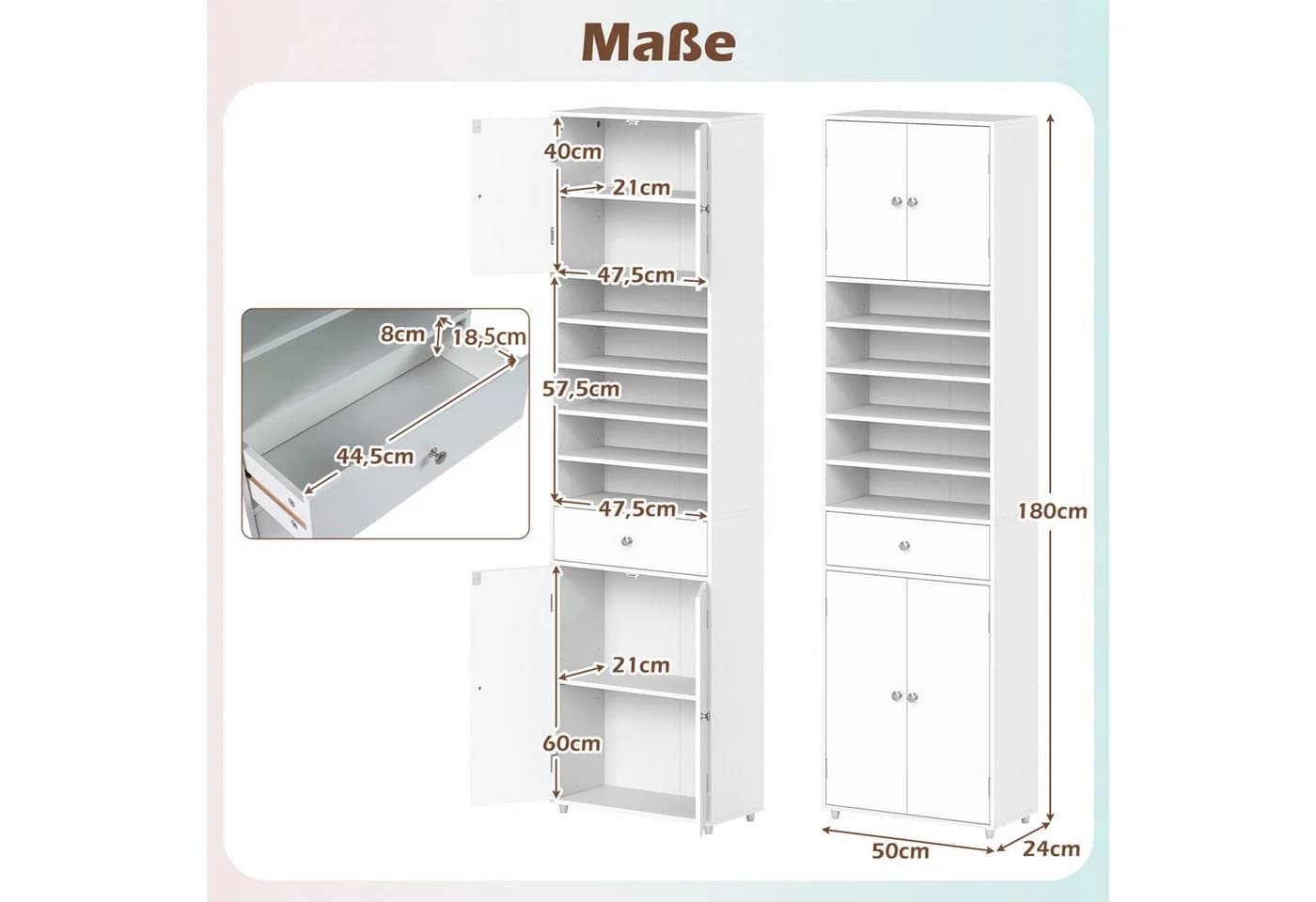 COSTWAY Badkommode Hochschrank 180 cm Weiß - Bild 5