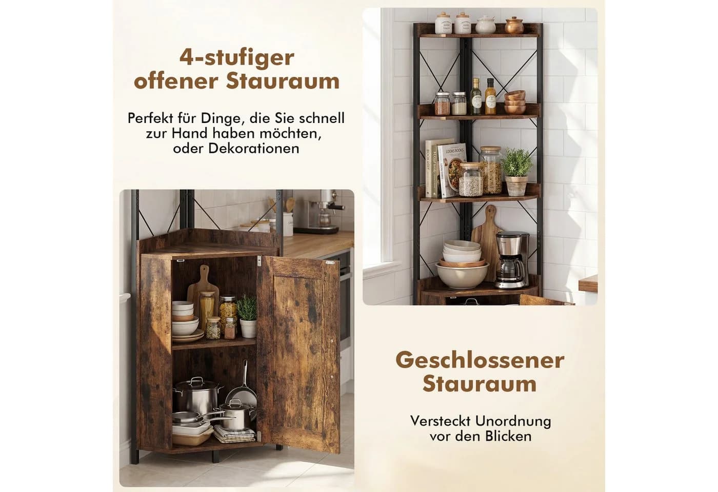 COSTWAY Eckregal mit Absturzsicherungen & 2 Kippschutz-Sets - Bild 4