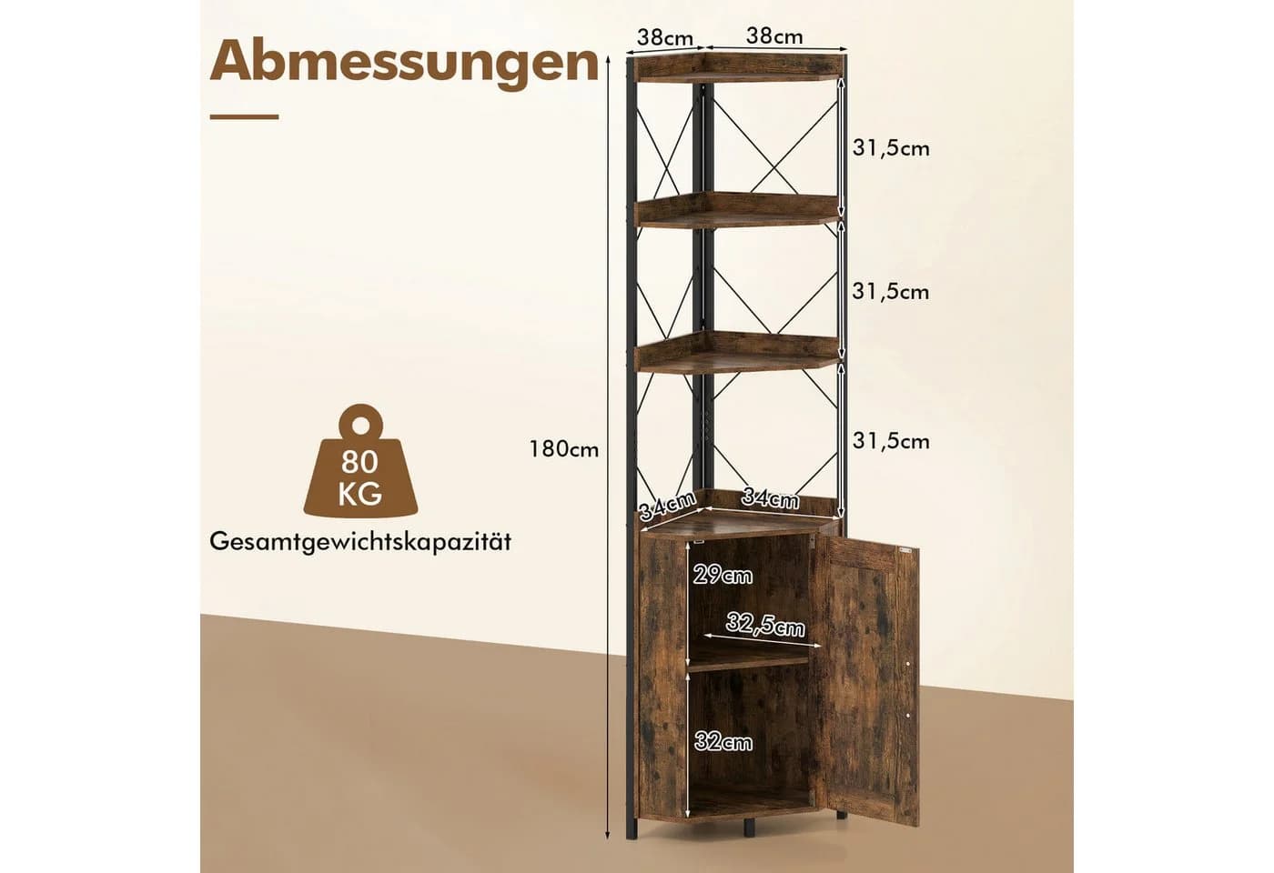 COSTWAY Eckregal mit Absturzsicherungen & 2 Kippschutz-Sets - Bild 5