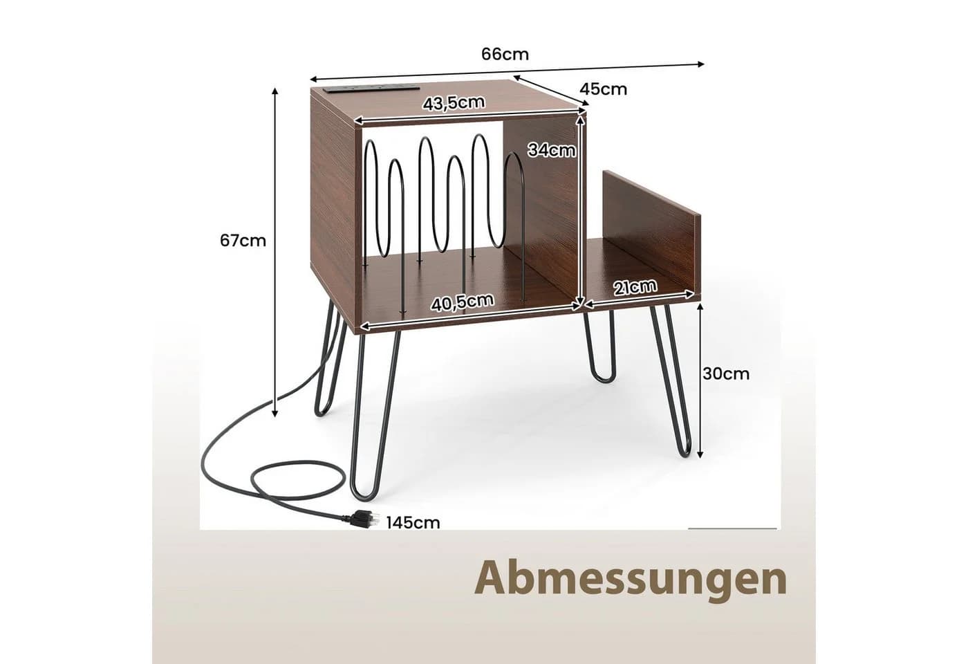 COSTWAY Beistelltisch mit Ladestation Plattenspielerständer - Bild 5