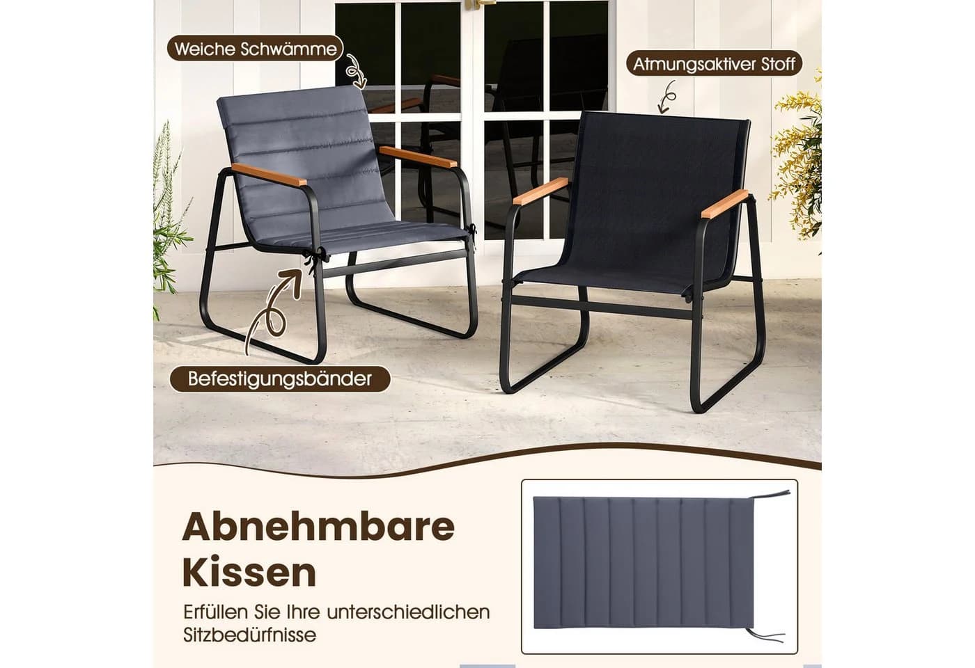 COSTWAY Balkonset 3-tlg. Bistro-Set 2 Schaukelstühle mit Kissen Tisch