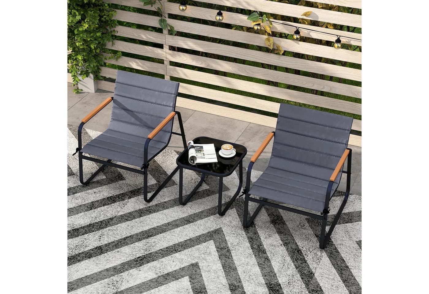 COSTWAY Balkonset 3-tlg. Bistro-Set 2 Schaukelstühle mit Kissen Tisch - Bild 2