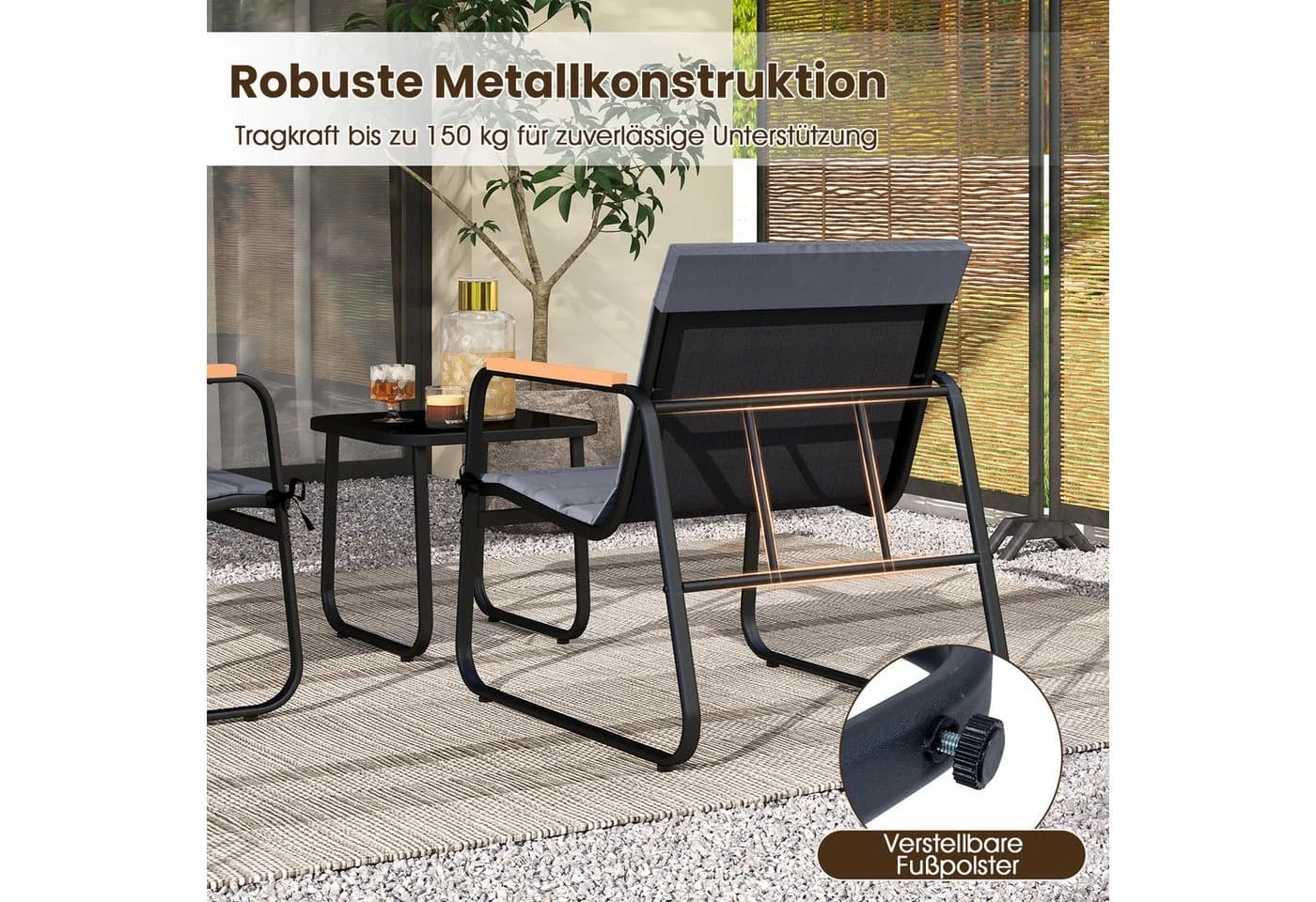 COSTWAY Balkonset 3-tlg. Bistro-Set 2 Schaukelstühle mit Kissen Tisch - Bild 3
