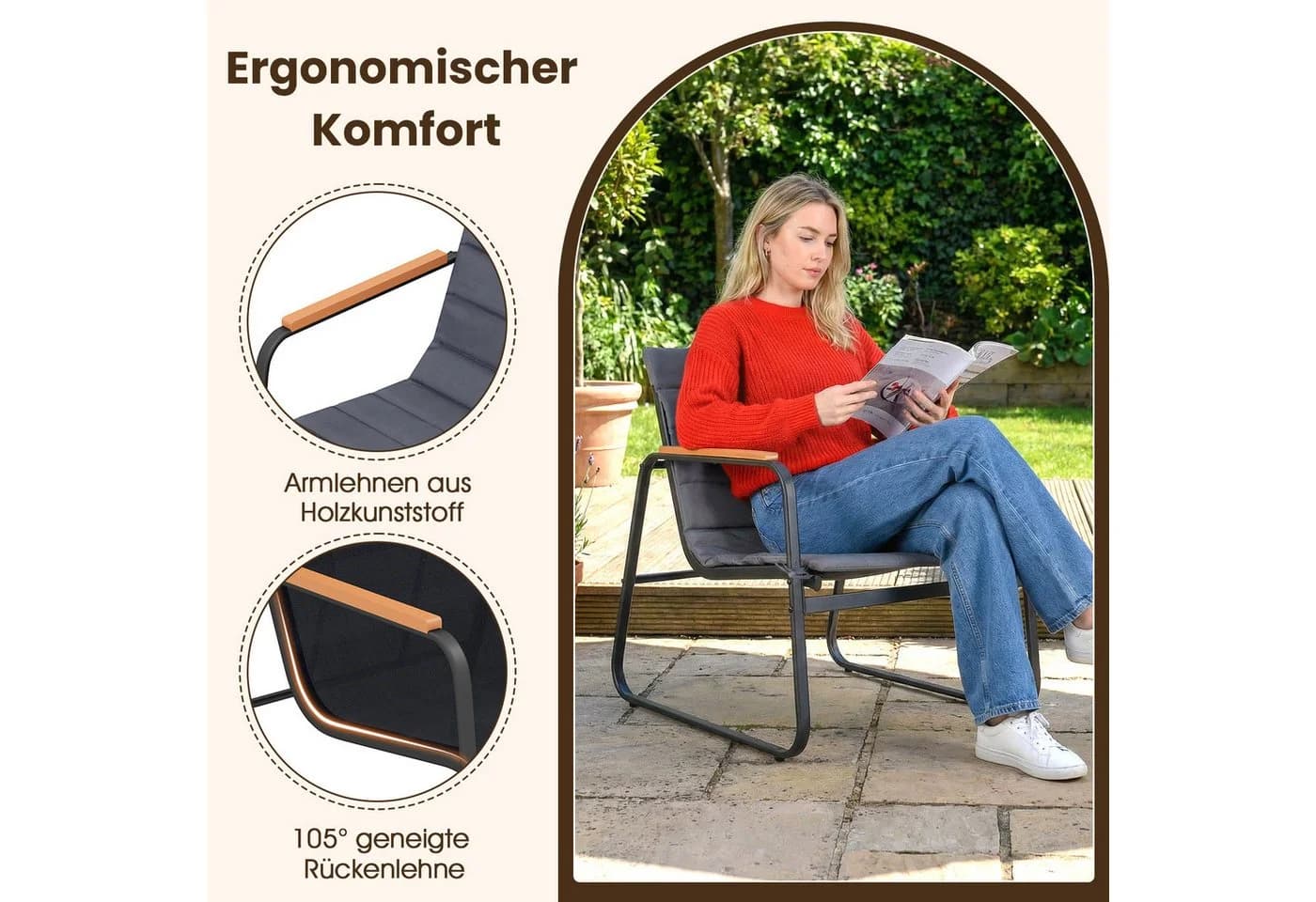 COSTWAY Balkonset 3-tlg. Bistro-Set 2 Schaukelstühle mit Kissen Tisch - Bild 4
