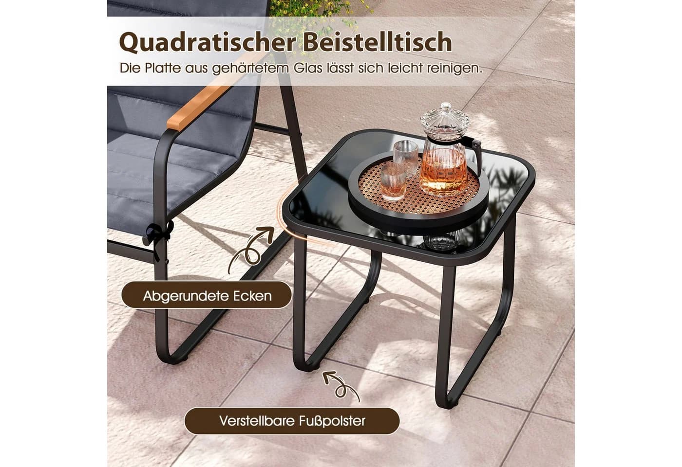 COSTWAY Balkonset 3-tlg. Bistro-Set 2 Schaukelstühle mit Kissen Tisch - Bild 5