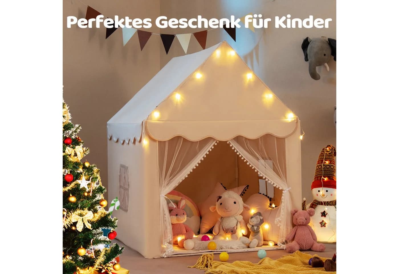 COSTWAY Spielzelt Spielhaus mit LED & Matte