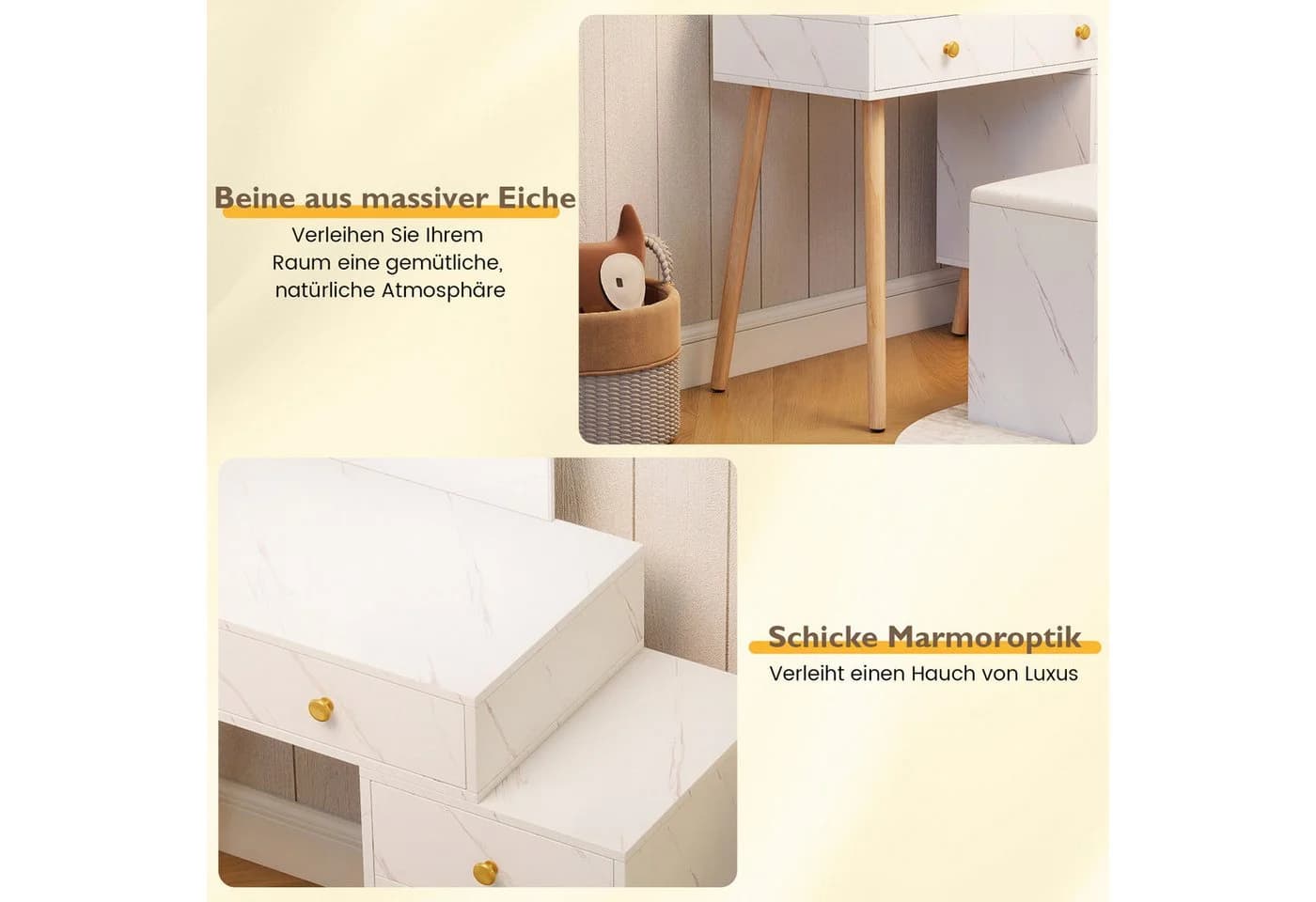 COSTWAY Schminktisch mit LED Spiegel, 5 Schubladen, Hocker Weiß - Bild 5