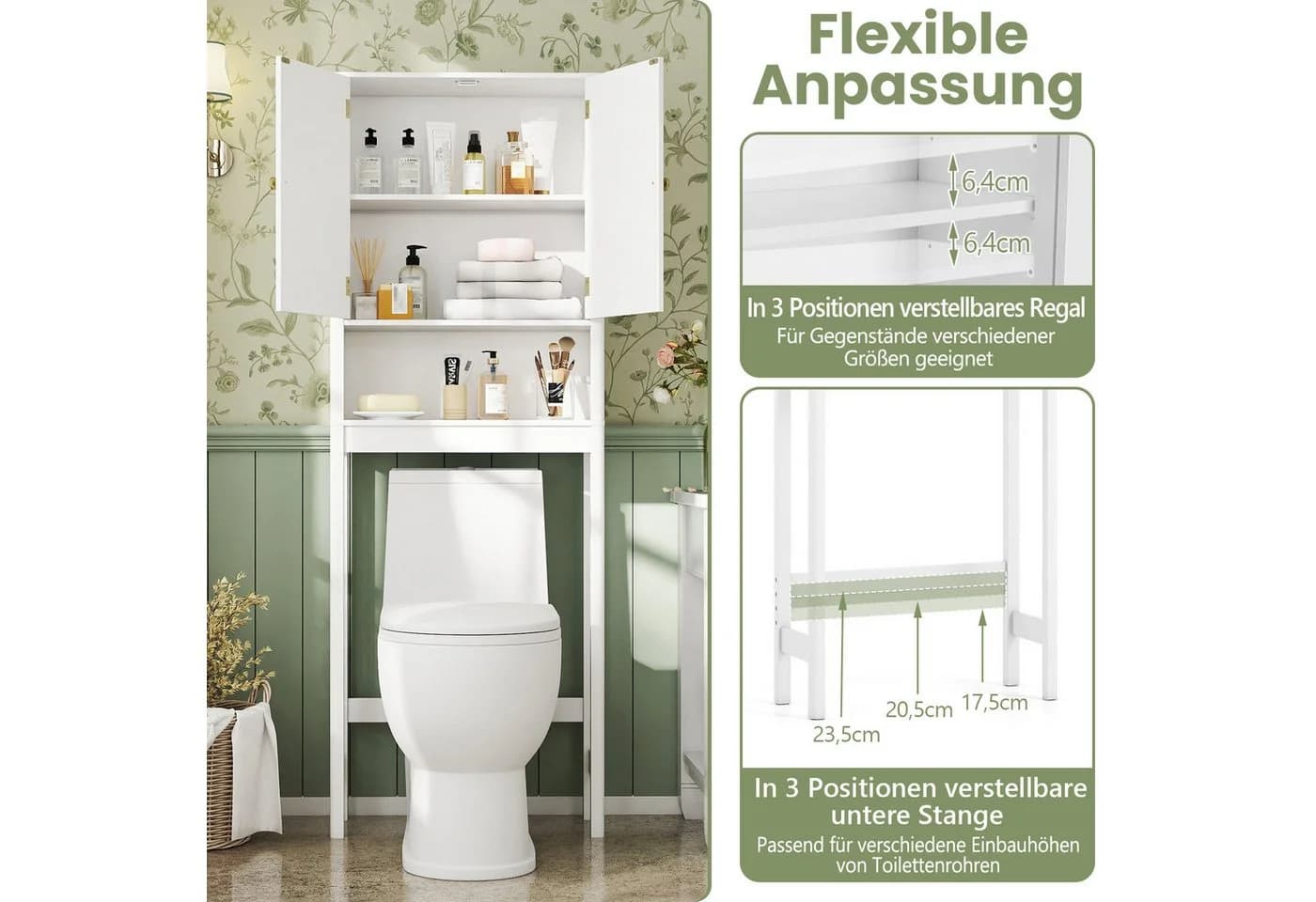 COSTWAY Toilettenschrank Überbauschrank mit Türen Weiß - Bild 3