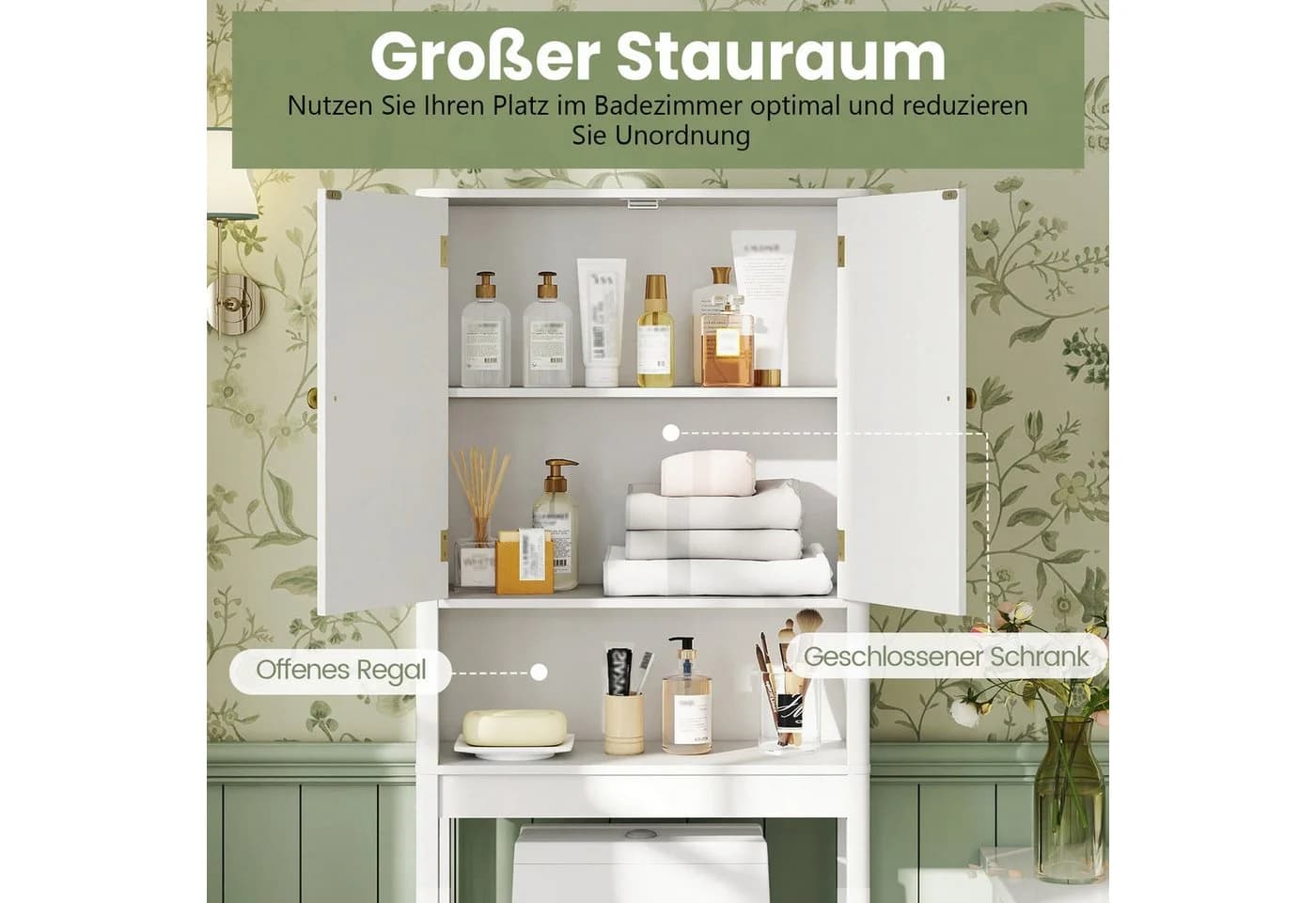 COSTWAY Toilettenschrank Überbauschrank mit Türen Weiß - Bild 4