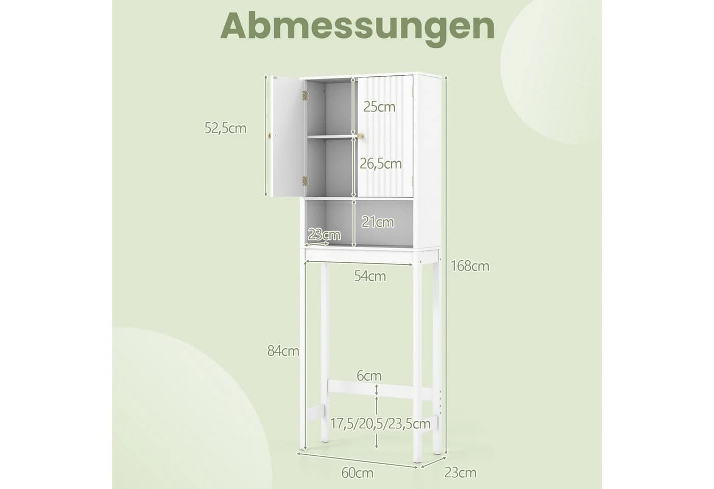 COSTWAY Toilettenschrank Überbauschrank mit Türen Weiß - Bild 5