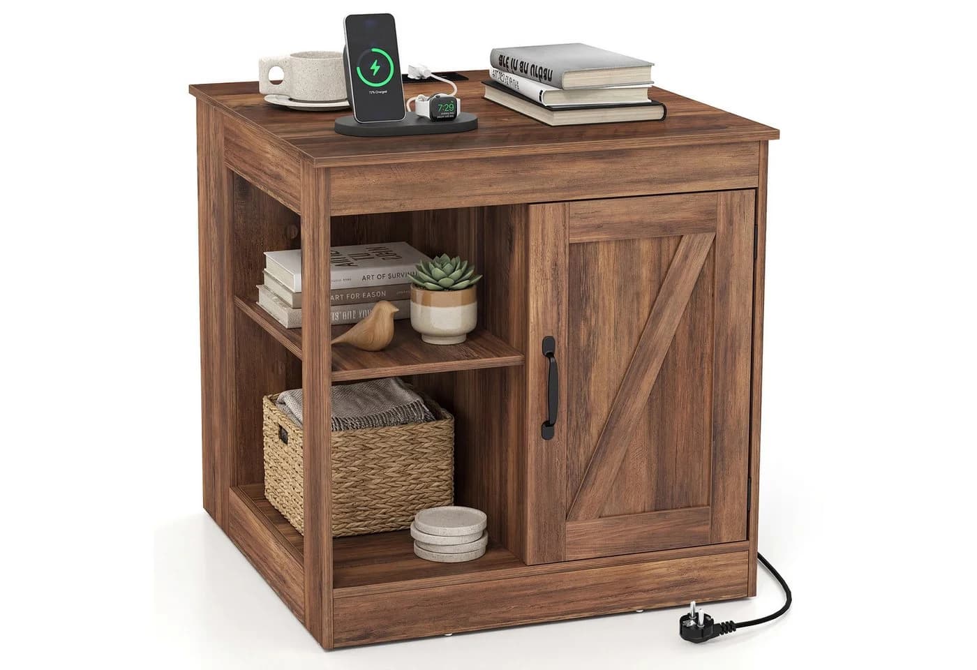 COSTWAY Beistelltisch mit Ladefunktion & verstellbarem Regal - Bild 2