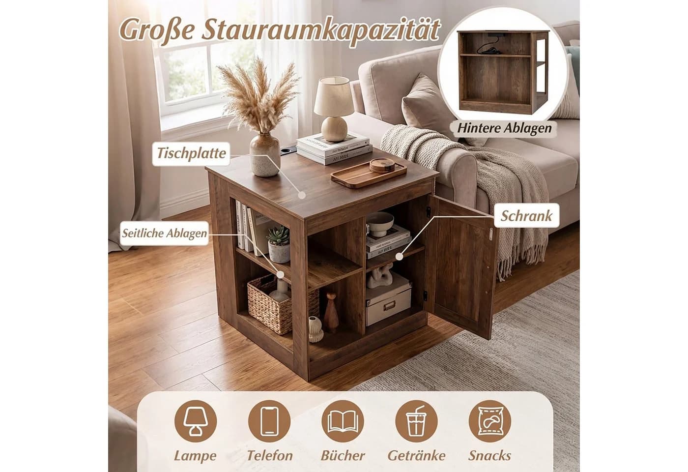 COSTWAY Beistelltisch mit Ladefunktion & verstellbarem Regal - Bild 4