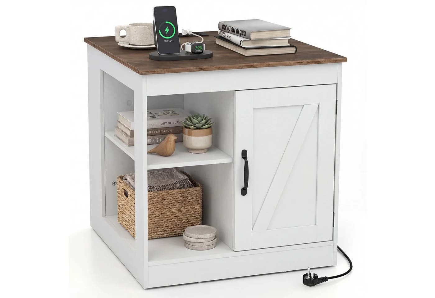 COSTWAY Beistelltisch mit Ladefunktion & verstellbarem Regal - Bild 2