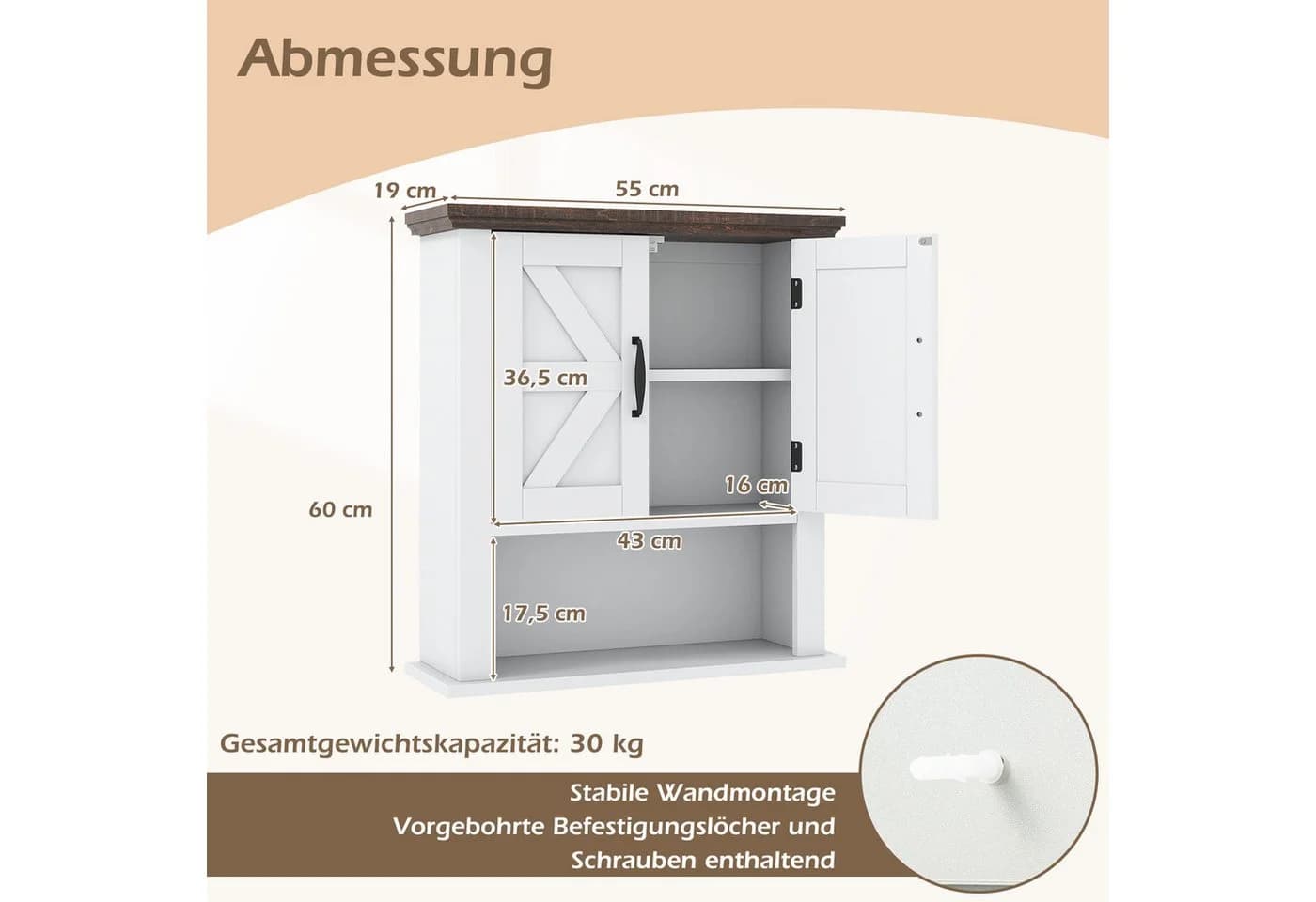 Wandschrank mit 2 Türen und 3 Schubladen - Bild 4