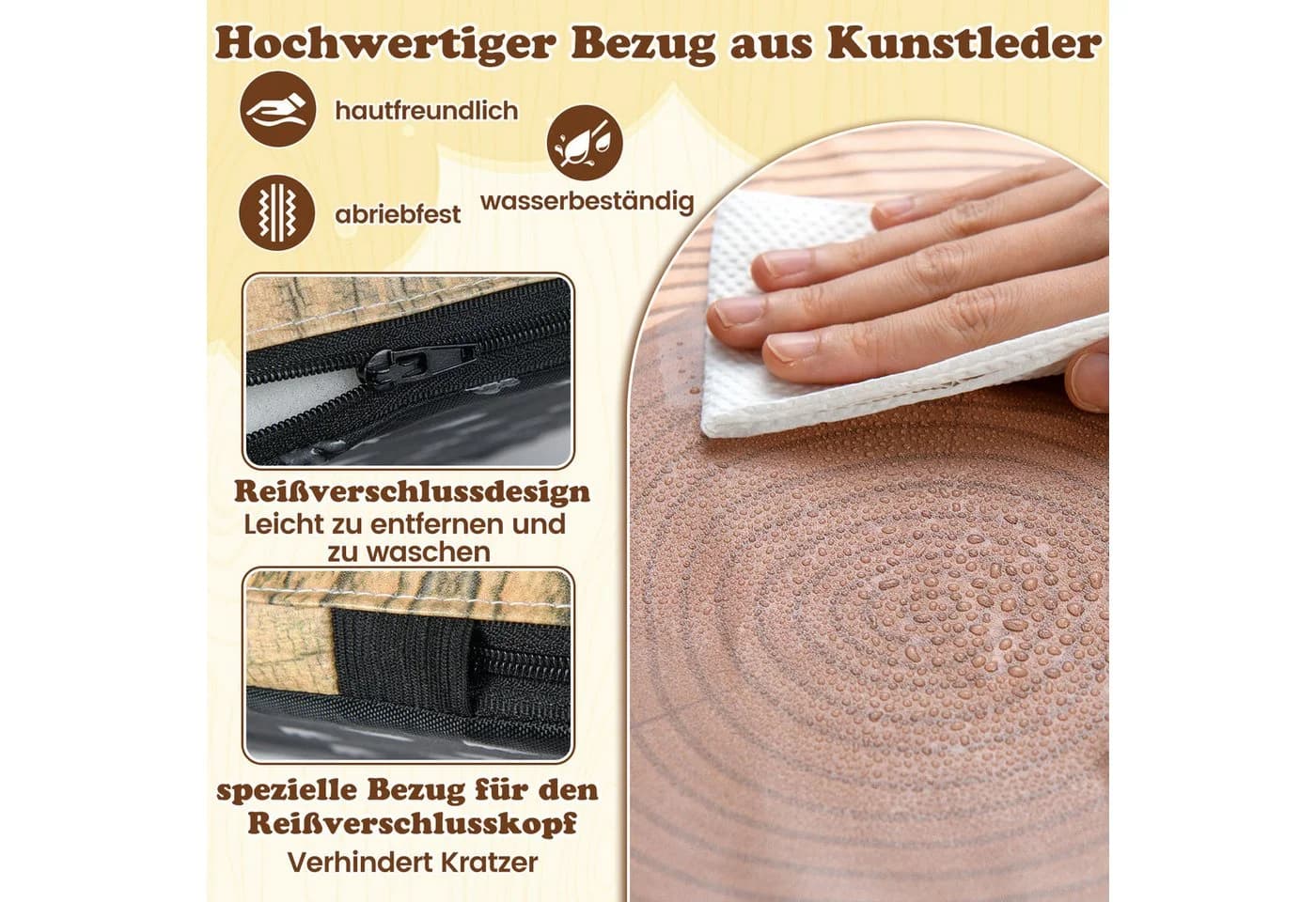 COSTWAY Kindersitzgruppe 3-tlg. Baumstumpf-Hocker Set Beige - Bild 4