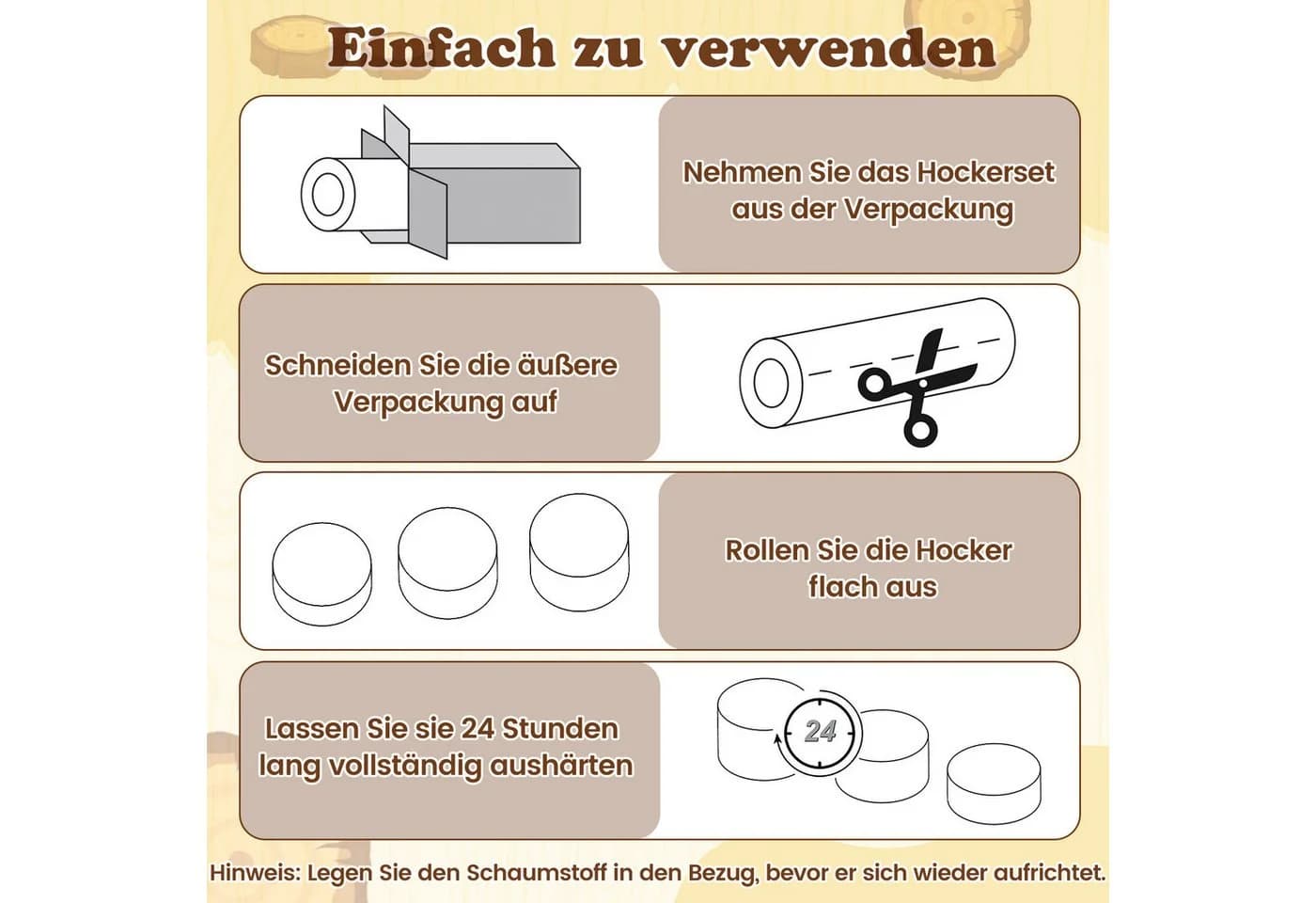 COSTWAY Kindersitzgruppe 3-tlg. Baumstumpf-Hocker Set Beige - Bild 5