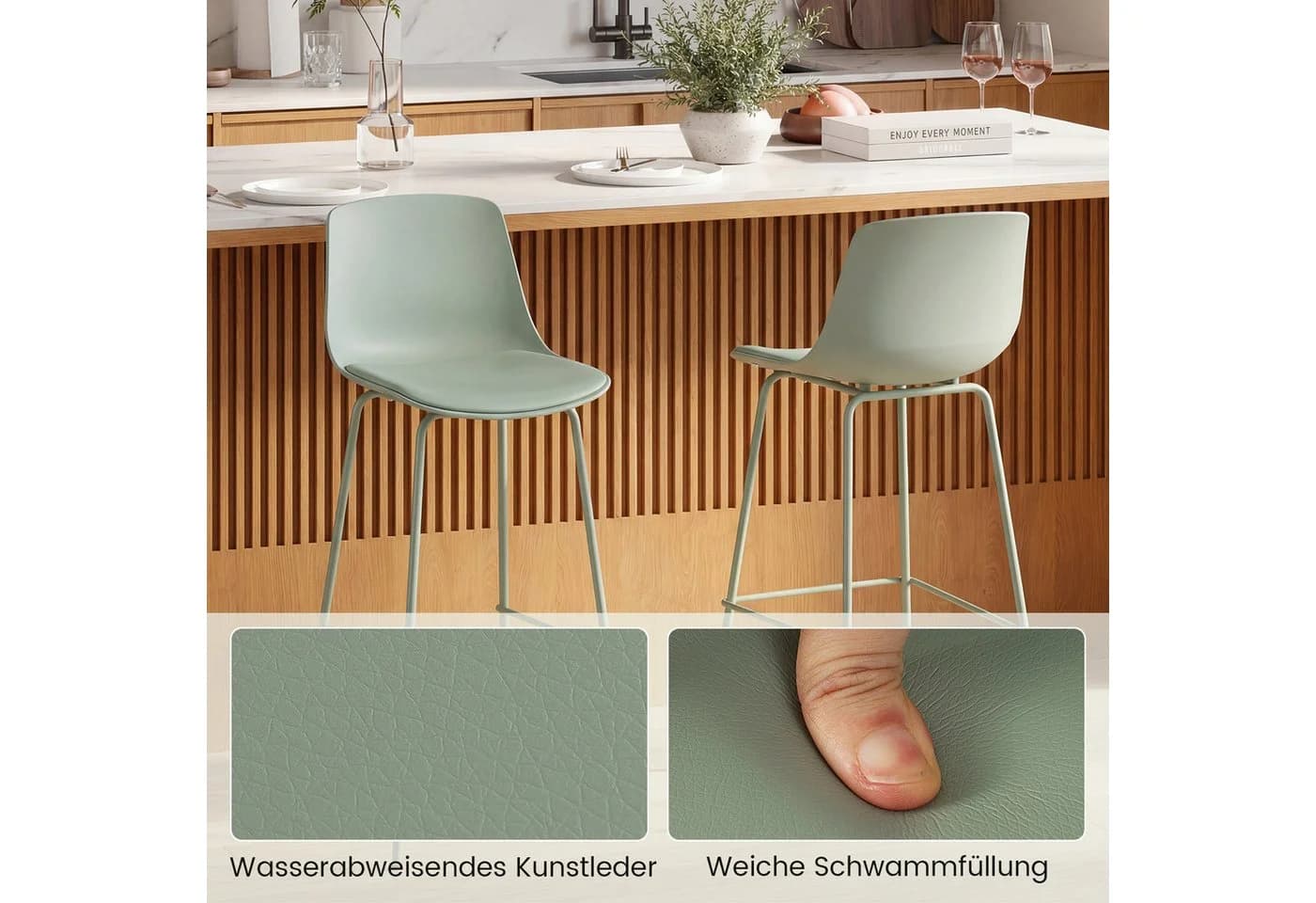 COSTWAY Barhocker 4er Set Grün mit Rückenlehne und Fußstütze - Bild 3