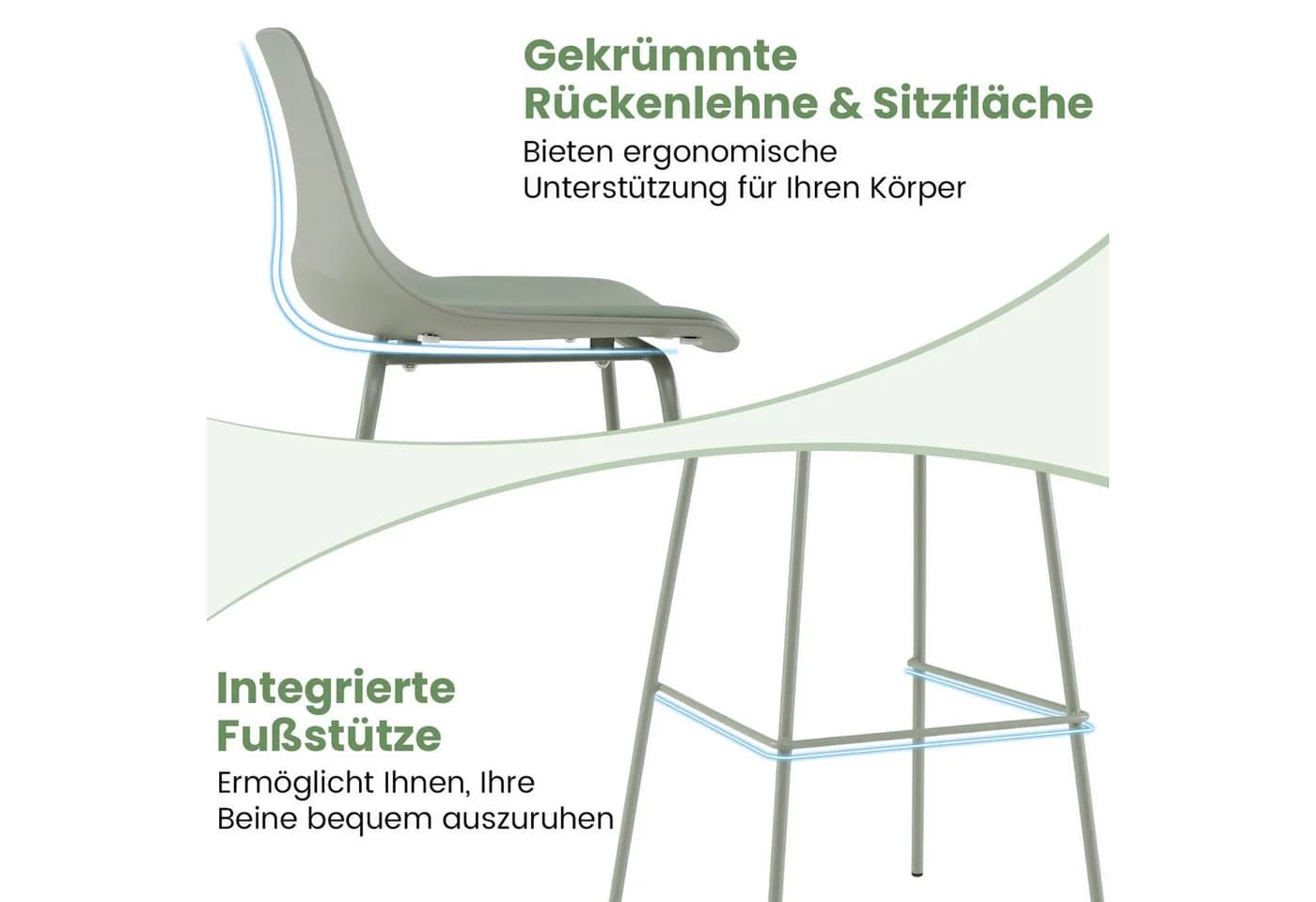 COSTWAY Barhocker 4er Set Grün mit Rückenlehne und Fußstütze - Bild 4