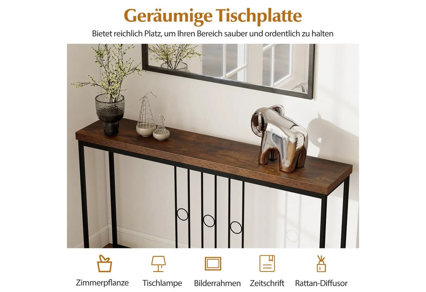 COSTWAY Konsolentisch Schwarz Braun H-förmige Basis - Bild 3