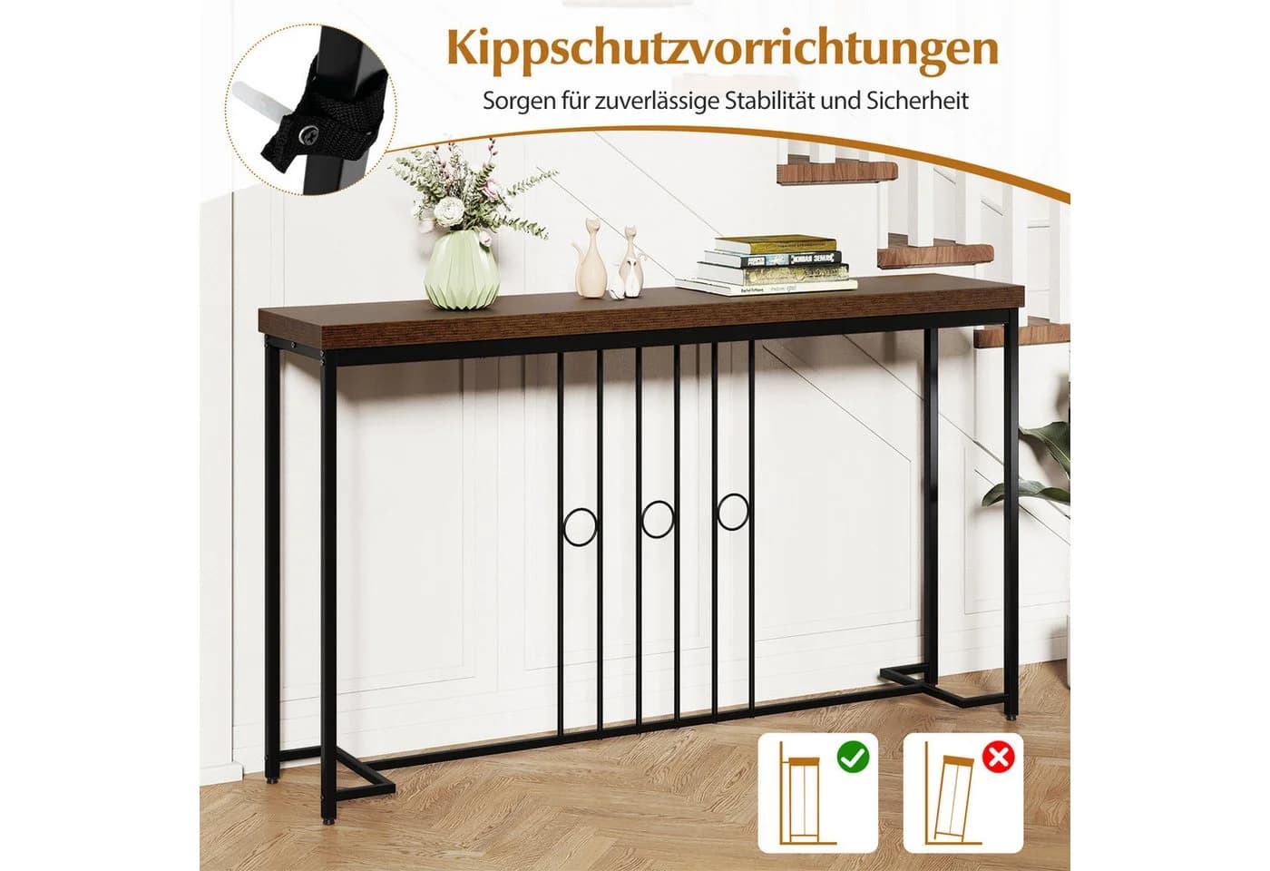 COSTWAY Konsolentisch Schwarz Braun H-förmige Basis - Bild 4