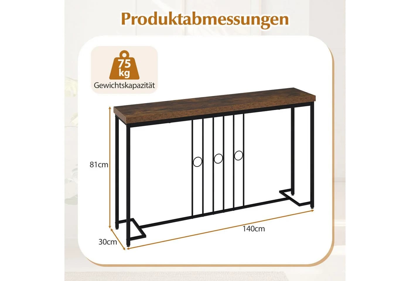 COSTWAY Konsolentisch Schwarz Braun H-förmige Basis - Bild 5