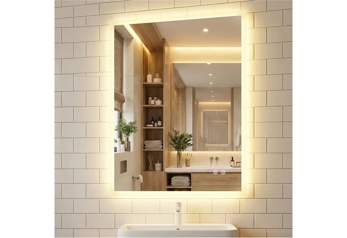 COSTWAY LED Badezimmerspiegel mit Anti-Beschlag