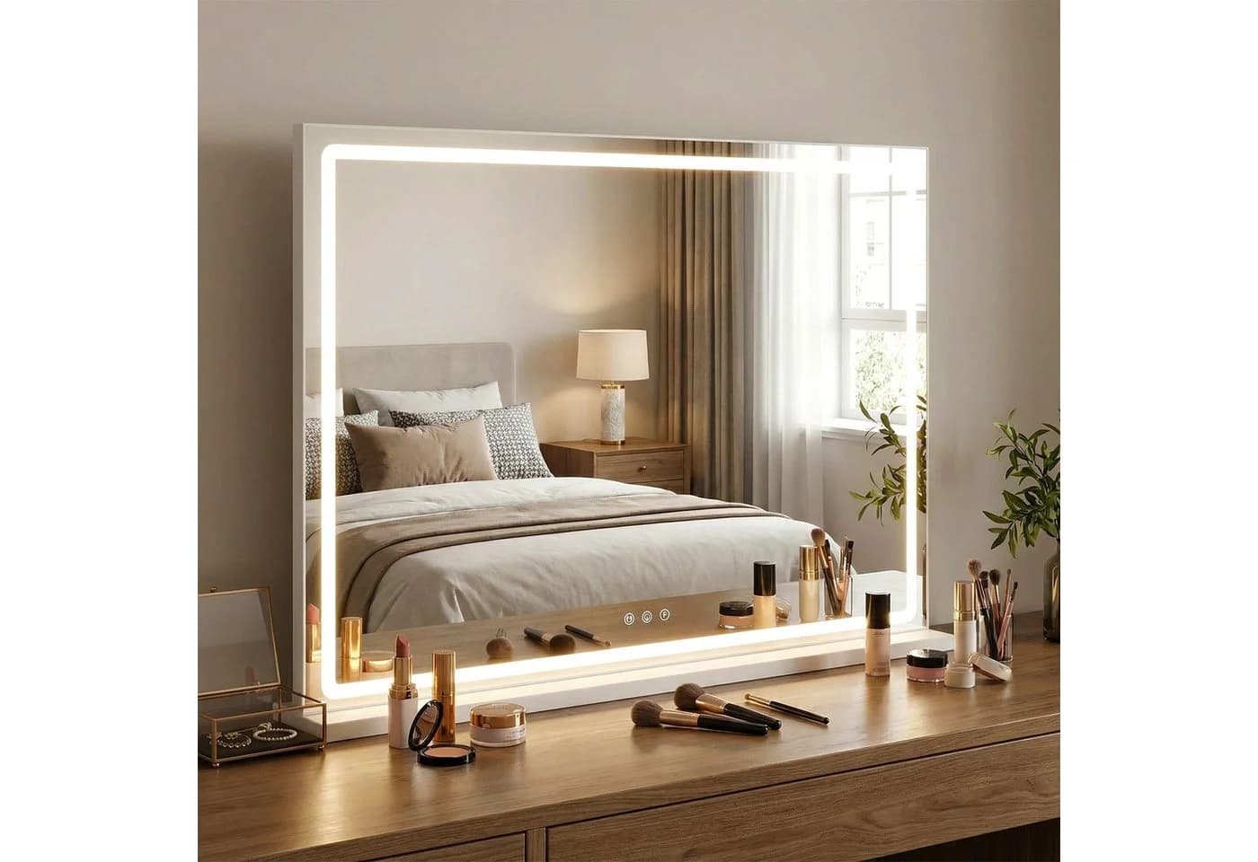 COSTWAY Schminkspiegel Hollywood LED Spiegel mit 3 Lichtfarben 80 x 60 cm - Bild 2