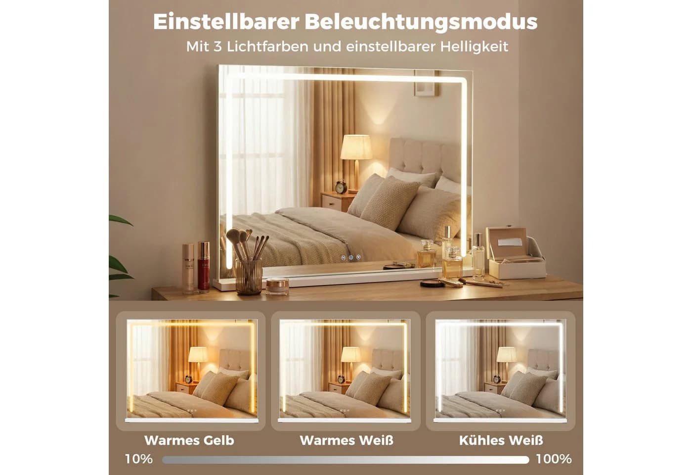 COSTWAY Schminkspiegel Hollywood LED Spiegel mit 3 Lichtfarben 80 x 60 cm - Bild 4