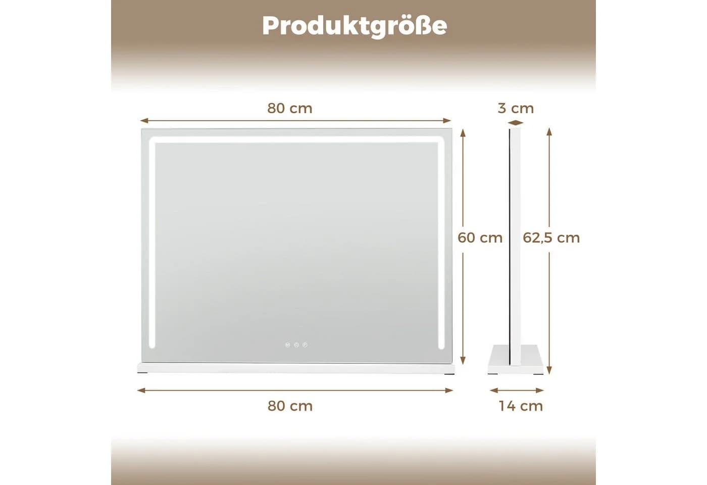 COSTWAY Schminkspiegel Hollywood LED Spiegel mit 3 Lichtfarben 80 x 60 cm - Bild 5