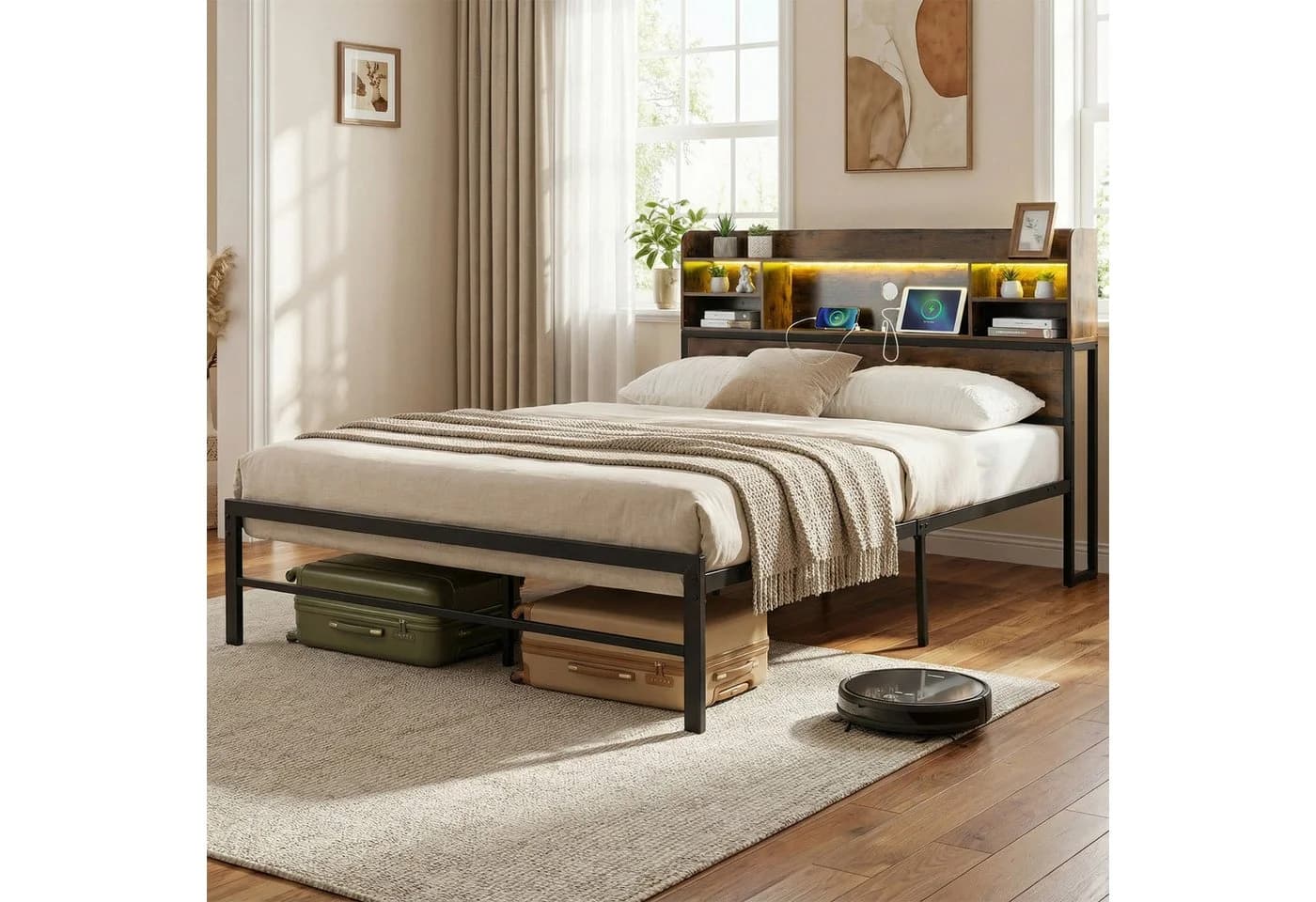 COSTWAY Doppelbett LED-Ladestation Kopfteil 140x200cm - Bild 2
