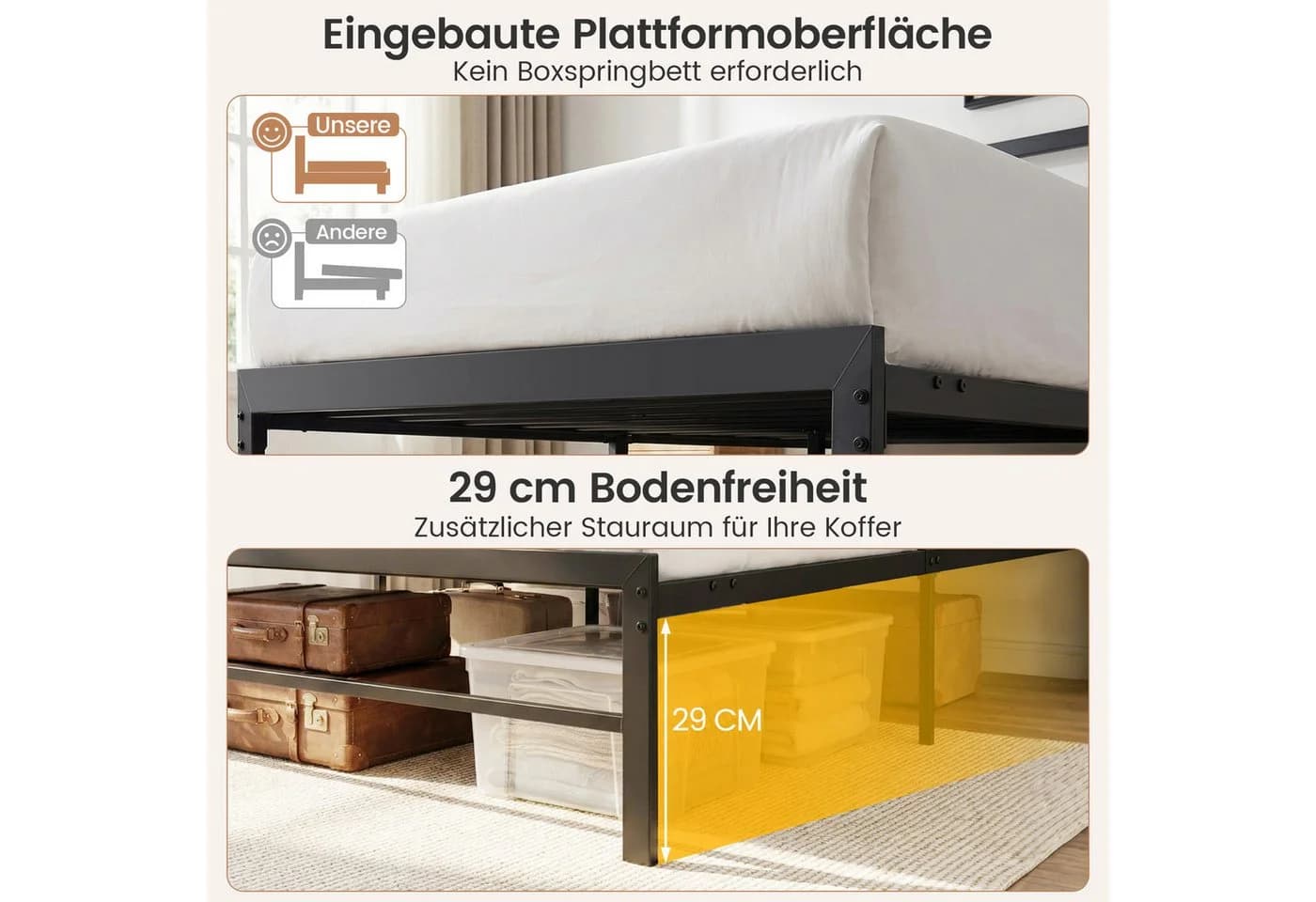 COSTWAY Doppelbett LED-Ladestation Kopfteil 140x200cm - Bild 5