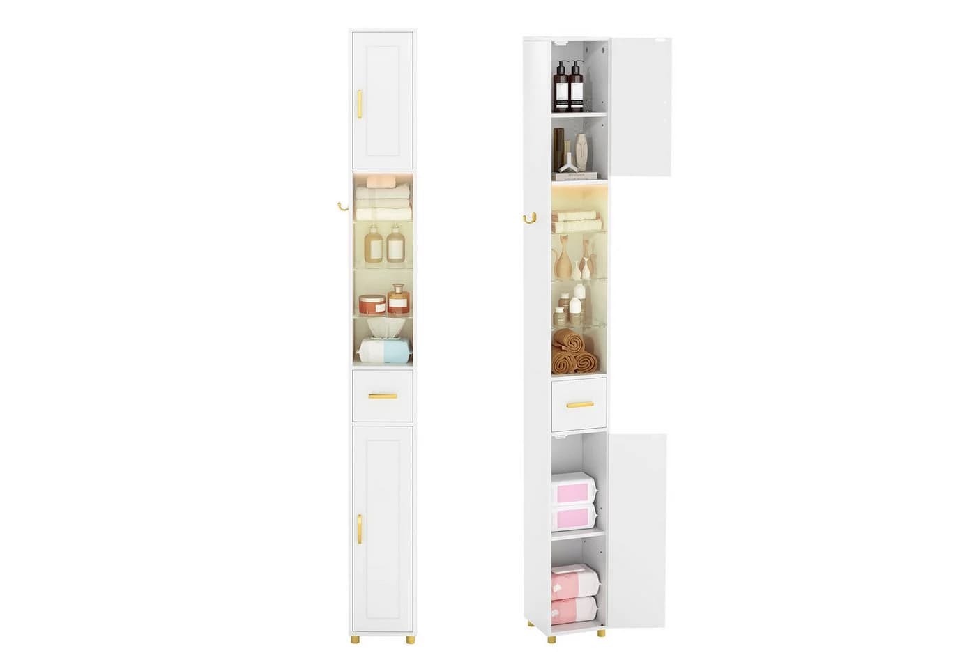 COSTWAY Badkommode Hochschrank mit Beleuchtung schmal - Bild 2