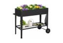 KOMFOTTEU Hochbeet Gartenbeet mit Rollen, Bodenregal & Drainageloch Schwarz/Weiß Bild 2