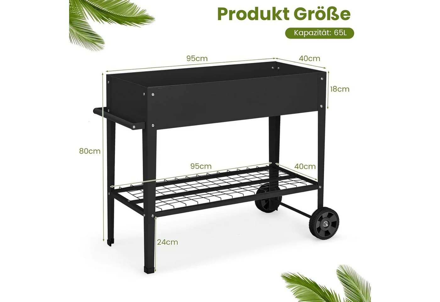 KOMFOTTEU Hochbeet Gartenbeet mit Rollen, Bodenregal & Drainageloch Schwarz/Weiß - Bild 5