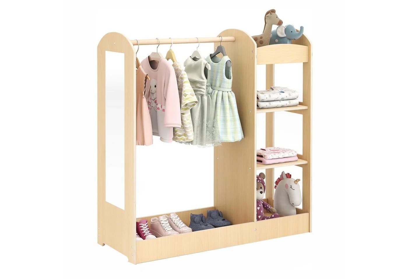 KOMFOTTEU Kleiderständer Kindergarderobe mit Spiegel Weiß/Natur - Bild 2