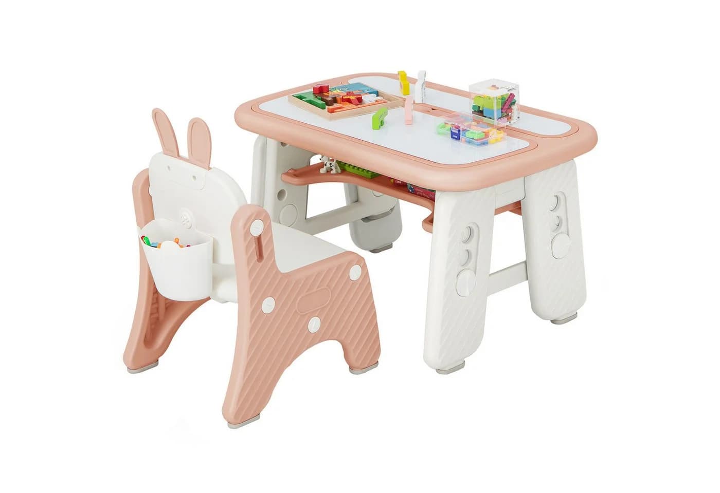 KOMFOTTEU Kindertisch höhenverstellbar Grau/Rosa mit magnetischer Platte - Bild 2
