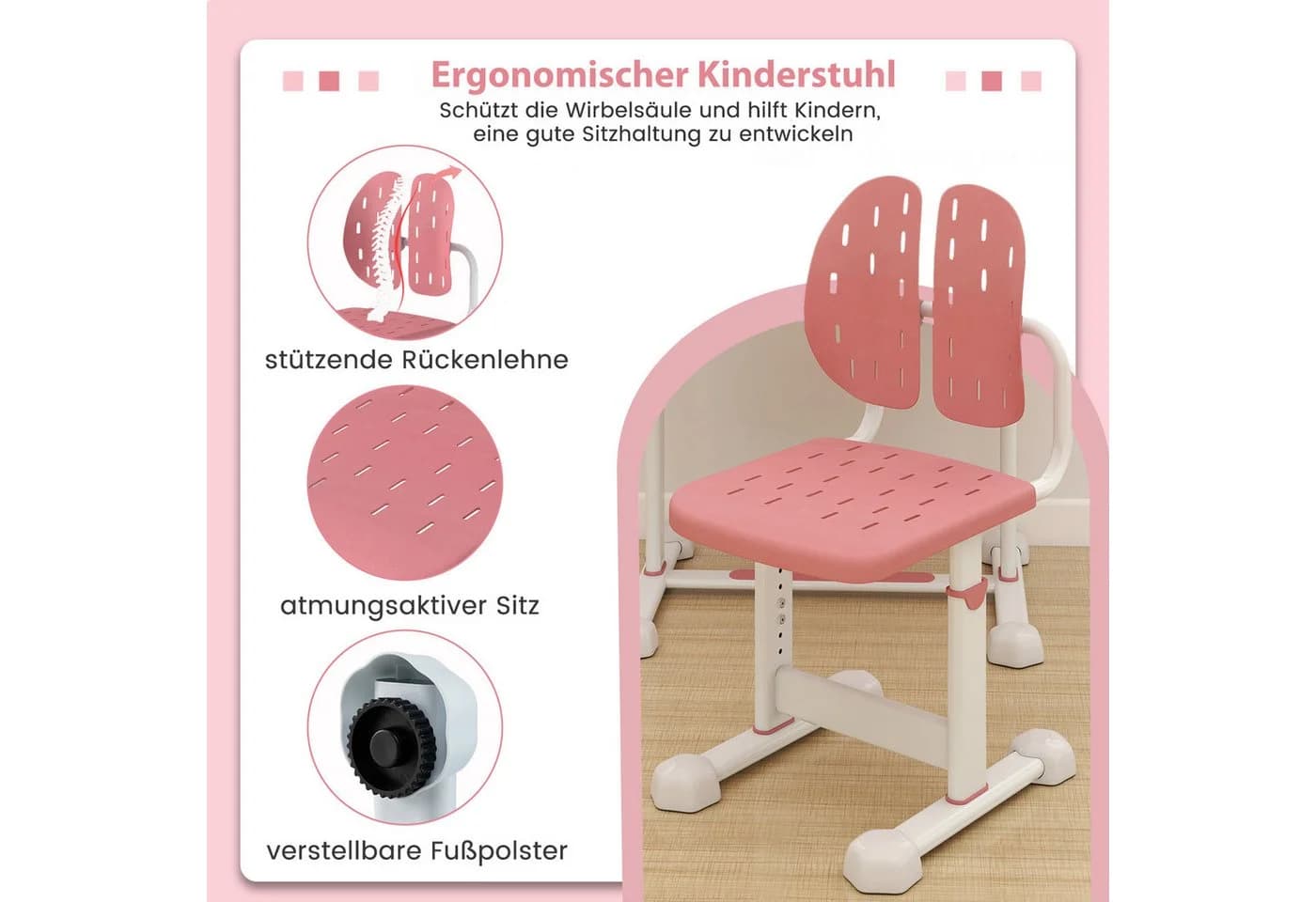 KOMFOTTEU Kinderschreibtisch mit Stuhl höhenverstellbar Becherhalter Schublade - Bild 5