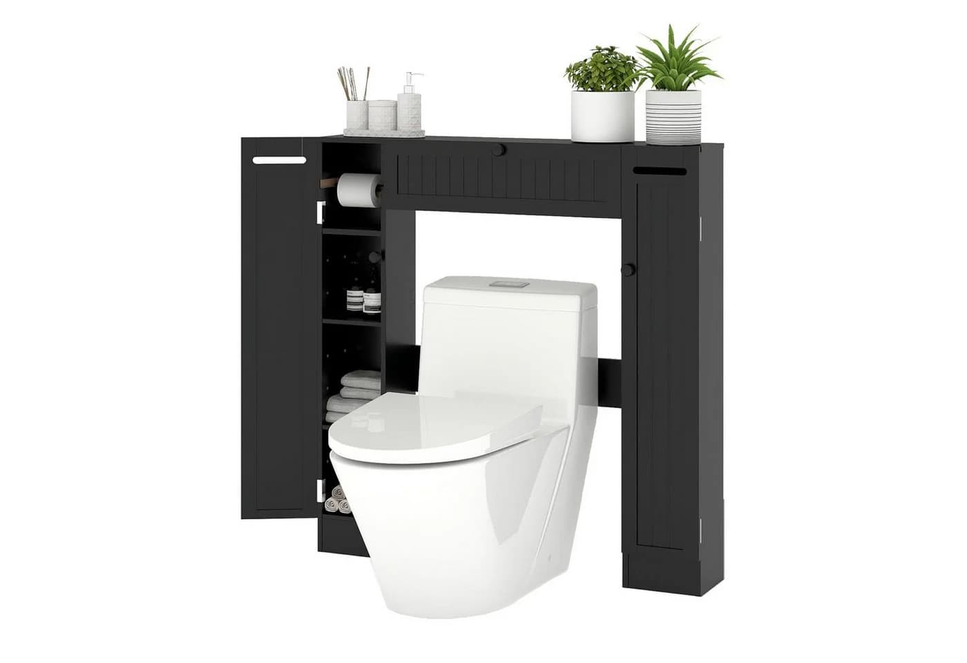 KOMFOTTEU Fächerschrank Toilettenregal Weiß Schwarz Grau - Bild 2