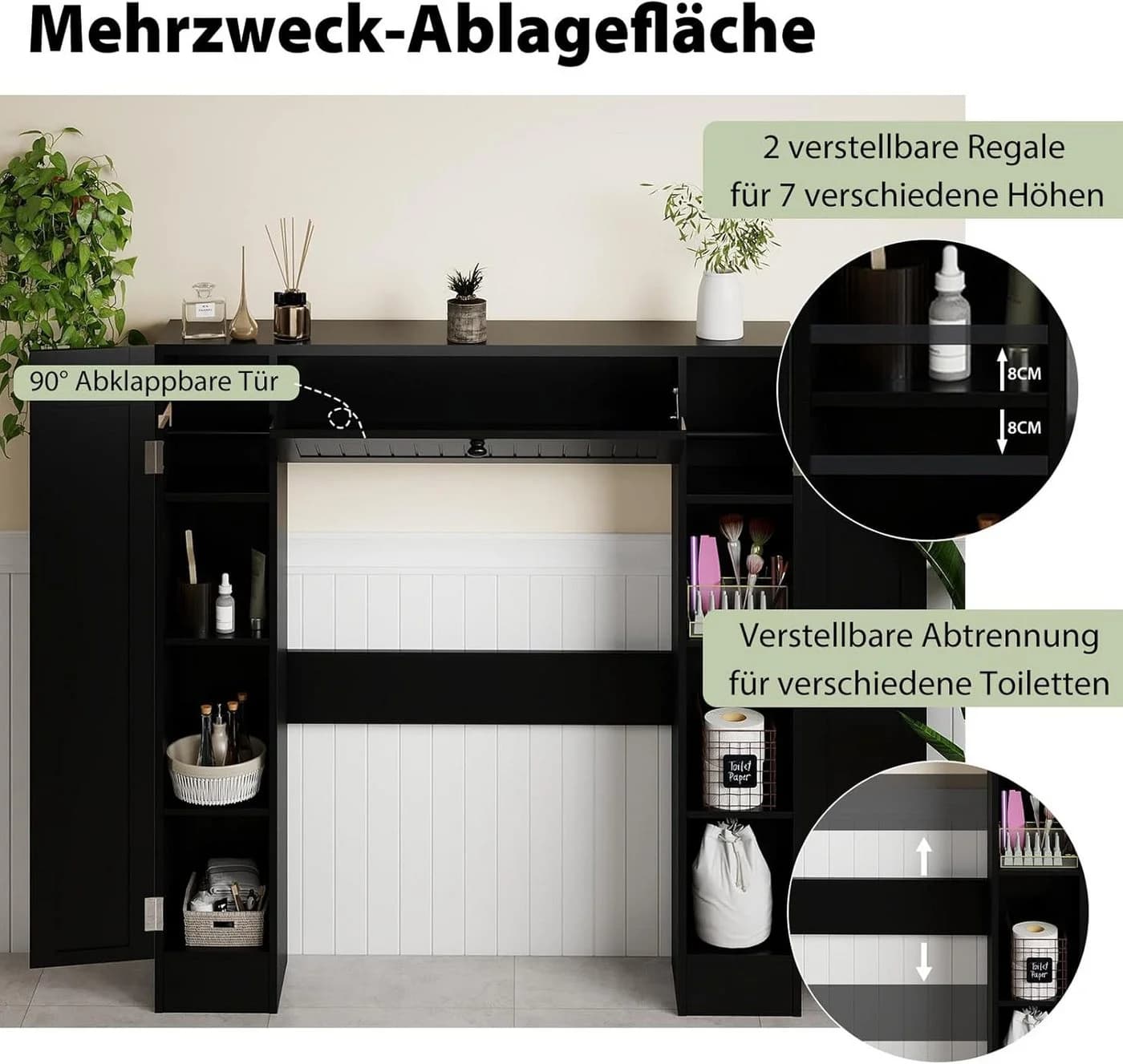 KOMFOTTEU Fächerschrank Toilettenregal Weiß Schwarz Grau - Bild 3