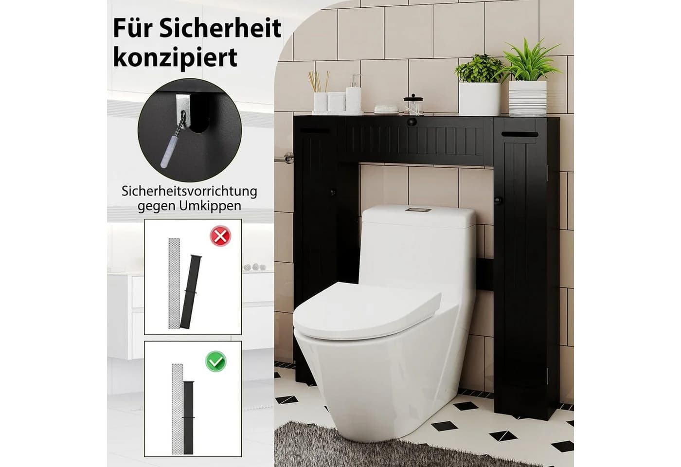 KOMFOTTEU Fächerschrank Toilettenregal Weiß Schwarz Grau - Bild 4