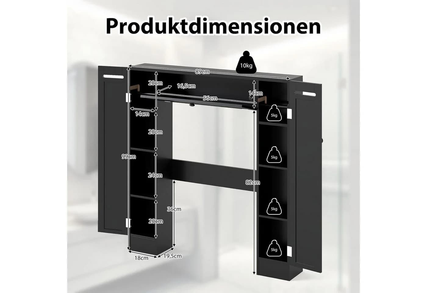 KOMFOTTEU Fächerschrank Toilettenregal Weiß Schwarz Grau - Bild 5