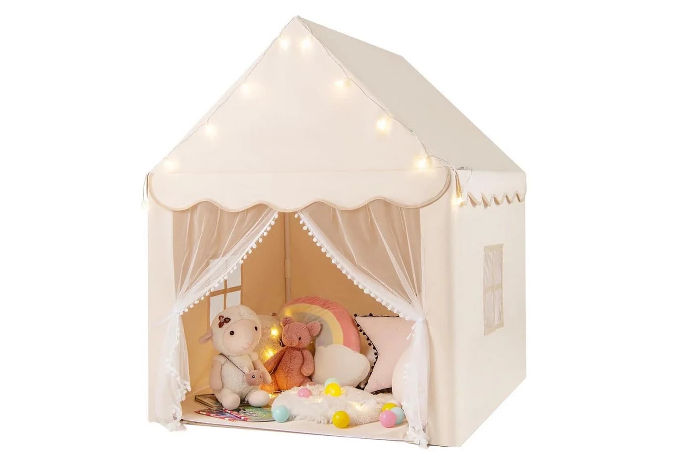 KOMFOTTEU Spielzelt Kinderhauszelt mit Netzfenster Rosa/Grau/Beige - Bild 2