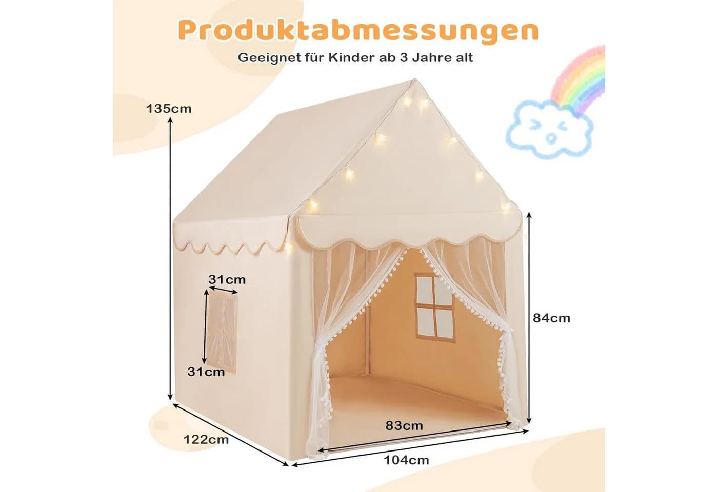 KOMFOTTEU Spielzelt Kinderhauszelt mit Netzfenster Rosa/Grau/Beige - Bild 5