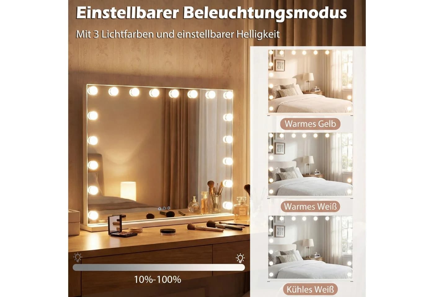 COSTWAY Schminkspiegel mit 3 Lichtfarben Touch-Steuerung - Bild 3