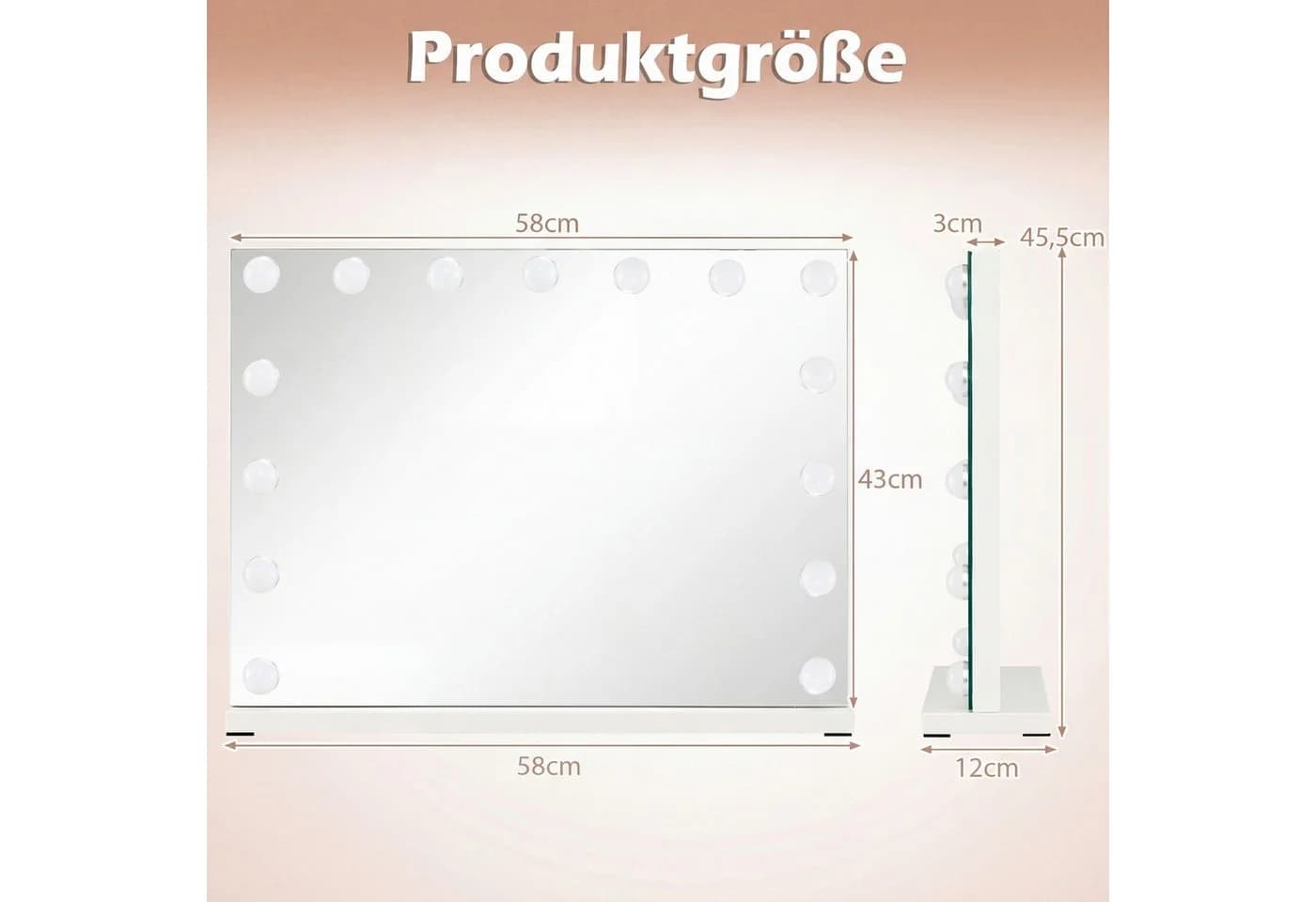 COSTWAY Schminkspiegel mit Licht, 3 Lichtfarben, Einstellbare Helligkeit - Bild 4