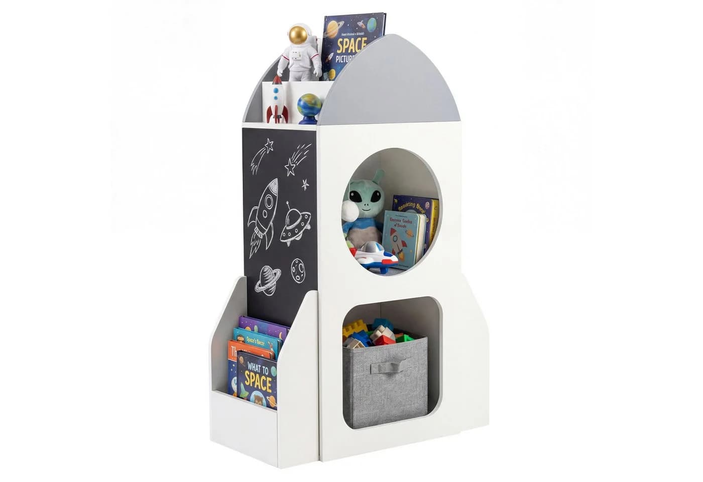 COSTWAY Kinderregal Raketen-Design mit Tafel Grau/Weiß - Bild 2