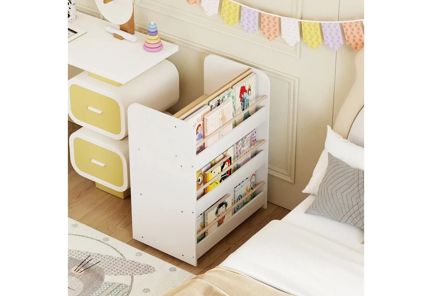 COSTWAY Kinderregal Weiß Montessori Buchregal mit Rollen