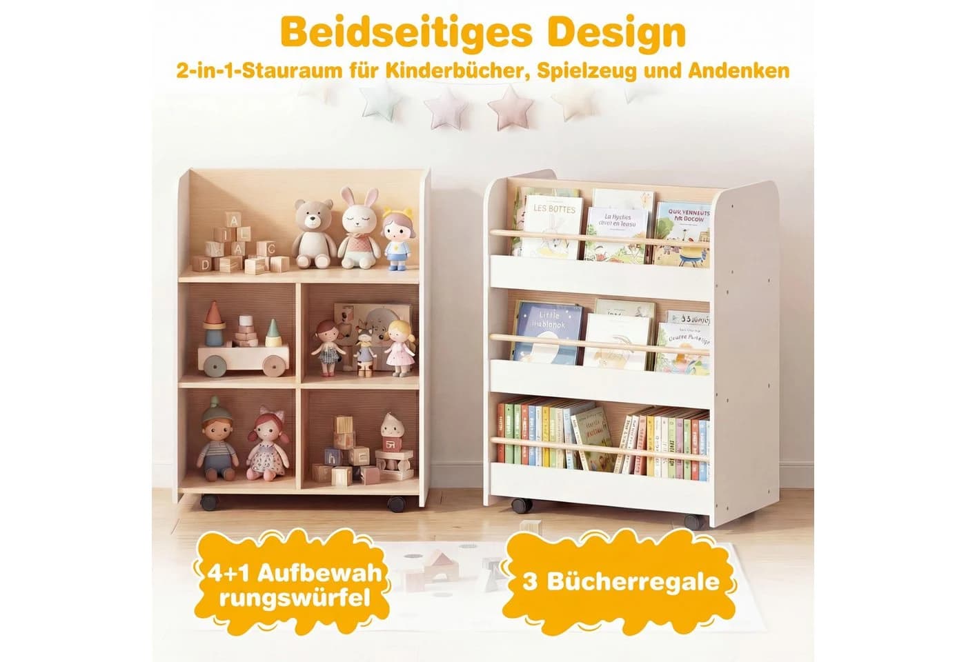 COSTWAY Kinderregal Weiß Montessori Buchregal mit Rollen - Bild 3