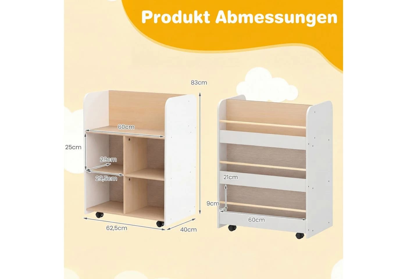 COSTWAY Kinderregal Weiß Montessori Buchregal mit Rollen - Bild 5