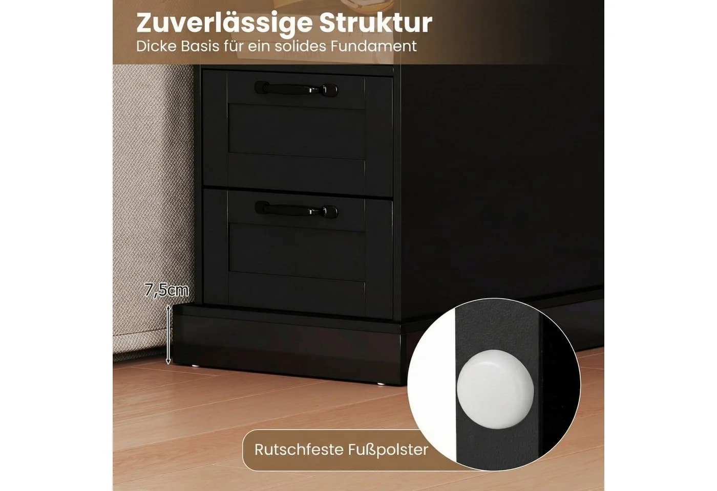 COSTWAY Beistelltisch mit Ladestation und 2 Schubladen Rustikales Braun/Schwarz - Bild 4